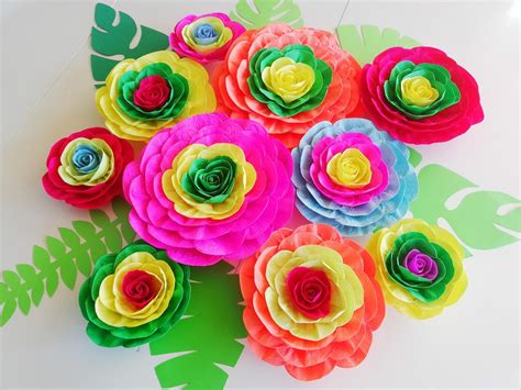 Encanto Fiesta Colorful Large Paper Flower Wall Decor Tropical Mexico Day Of Dead Backdrop