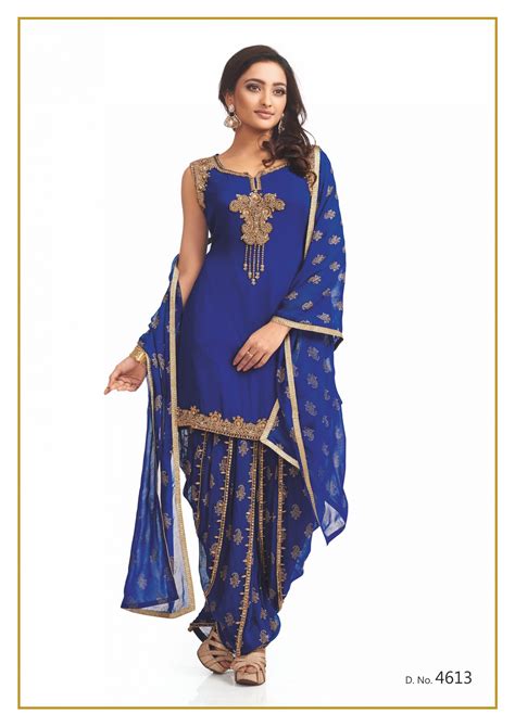 Beaded Georgette Punjabi Suit In Blue Rsm Silks Online