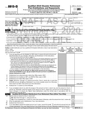 Fillable Online 2020 Form 8915 D Qualified 2019 Disaster Retirement