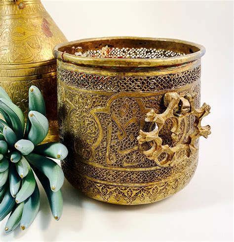 Beautiful Brass Pot Sleeve Brass Planter Asian Indian Brass Pot Filigree Pot Planter