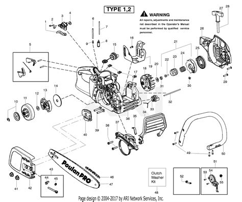 Poulan Ppb4218 Gas Saw Type 2 Parts Diagram For Handle Chassis And Bar Assembly Type 1 2