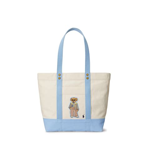 Canvas shopper mit logo bär gr m cremeweiss blau Polo Ralph Lauren