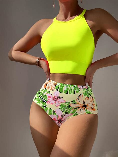 Shein Swim Vcay Tropical Print High Waisted Bikini Swimsuit Shein Usa