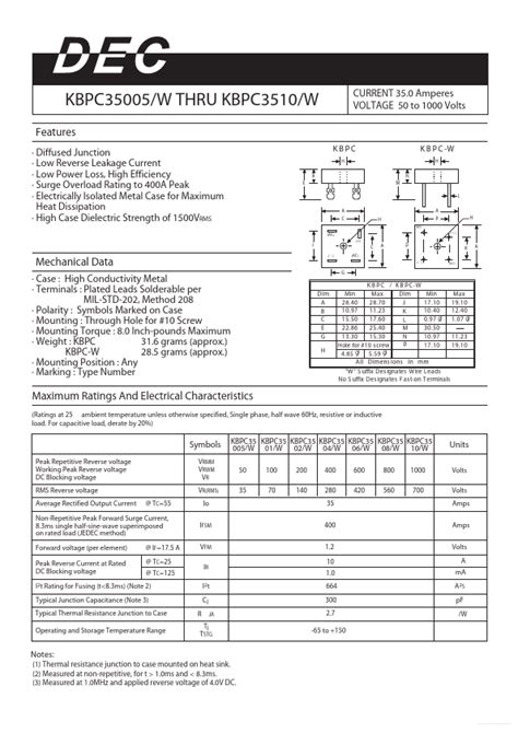 KBPC3501 Data Sheet DEC