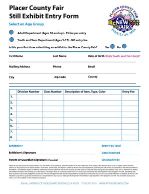 Fillable Online Placer County Fair Still Exhibit Entry Form Fax Email