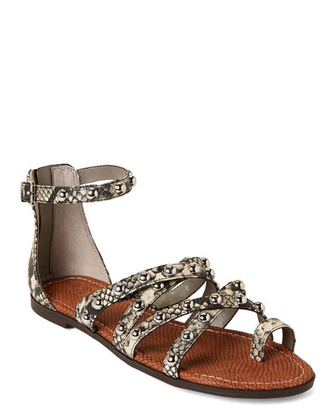 Circus By Sam Edelman Carla Snakeskin Effect Studded Flat Sandals Lyst