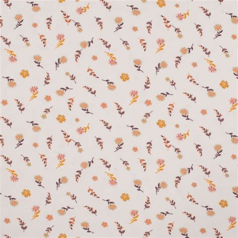 Tissu Jersey Coton Imprim Fleurs Orange Tissus Des Ursules