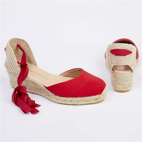 Red Wedge Espadrilles Lace Up Espadrilles Sandals Uk