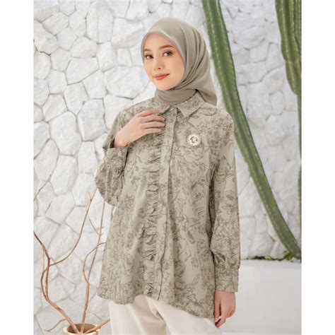 Jual ARSSCARF Amelia Ruffle Shirt Mocha Shopee Indonesia