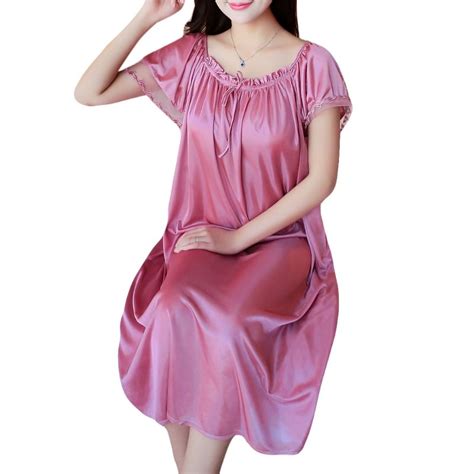 Zpaqi Womens Summer Lace Ice Silk Nightdress Short Sleeve Loose Plus