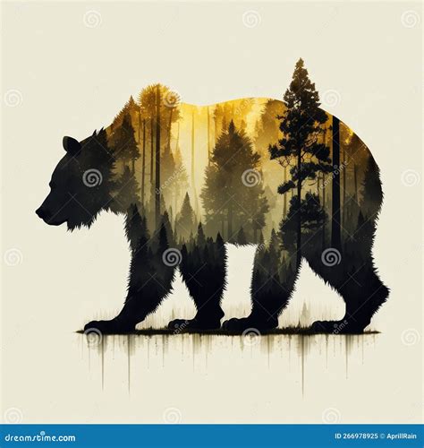 Silhouette of a Bear with the Image of a Forest Stock Illustration ...