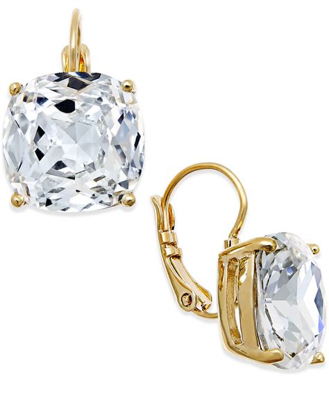 Kate Spade New York Gold Tone Crystal Square Leverback Earrings In