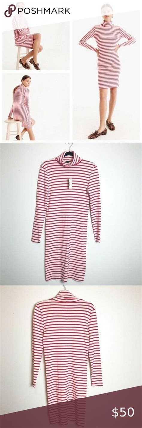 J Crew Nwt Striped Turtleneck Knit Dress Small Striped Turtleneck