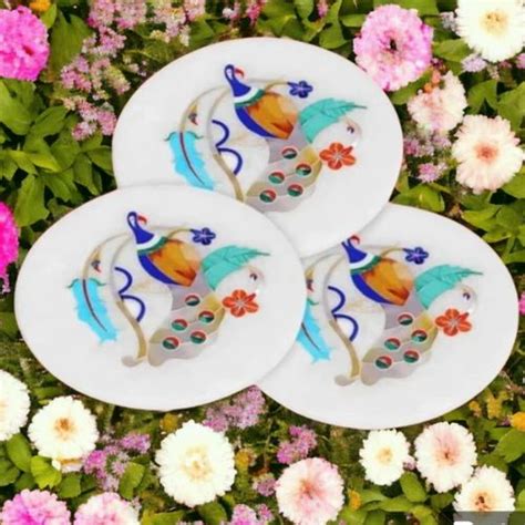 Luxury Stone Handcrafted Marble Inlay Coaster Set Pietra Dura Coaster