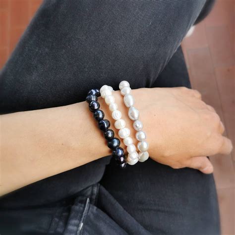 Bracciale Di Perle Di Acqua Dolce Ovali Grigie Bracciali Perla