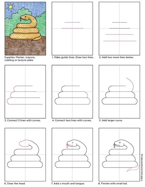 How to Draw a Snake Tutorial and Snake Coloring Page | Kindergarten art ...