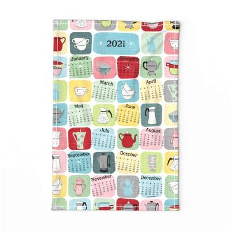 Retro Coffee Pots And Cups 2024 Calendar Fabric Spoonflower Custom