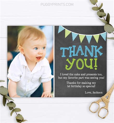 First Birthday Thank You Card With Photo Editable Template - Etsy