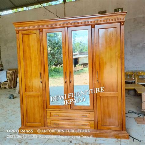 Jual Lemari Pakaian Minimalis Pintu 4 Kayu Jati Furniture Jepara