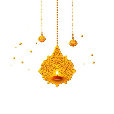 Happy Diwali Yellow Decorative Card With Hanging Diya Design, Shubh ...