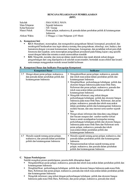 Rpp Peran Pelajar Rencana Pelaksanaan Pembelajaran Rpp Sekolah