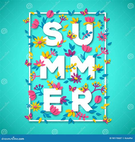 Summer Typography Design With White Paper Cut Text Stock Vector