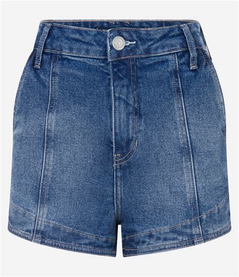 Short Hot Pants Em Jeans Recortes Azul