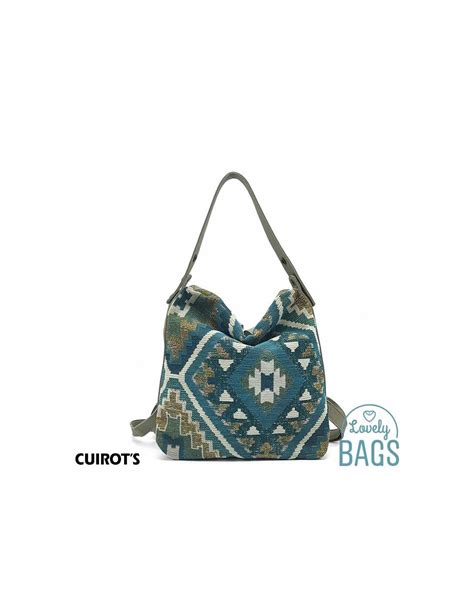 Bolso Mochila Antifurto Azul De Piel Y Lona Cuirots Tnico