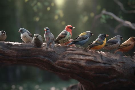 Um Grupo De P Ssaros Em Um Galho As Palavras Birds Esquerda