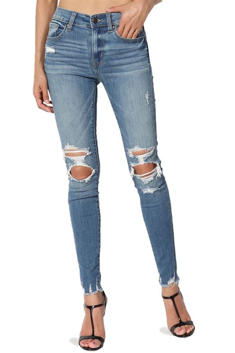 Themogan Women S Clara Ripped Distressed Knee High Rise Raw Hem Crop