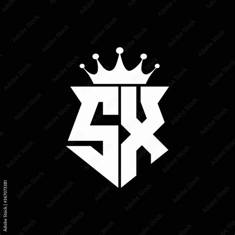 Sx Logo Monogram Shield Shape With Crown Design Template Stock Vector