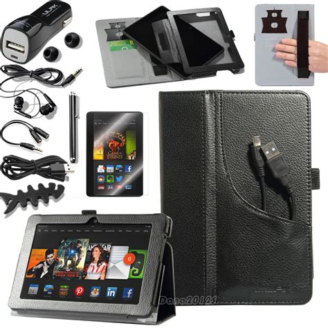 For 2013 Amazon Kindle Fire Hdx 7 Black Leather Stand Case Cover