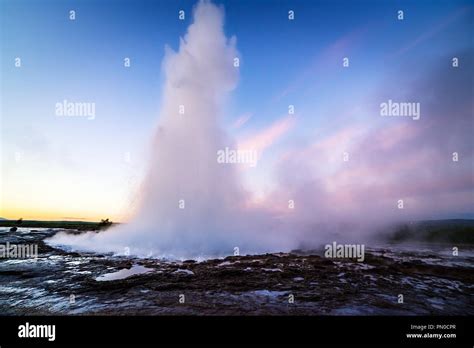 Strokkur Geyser Eruption Golden Circle Iceland Famous Natural And