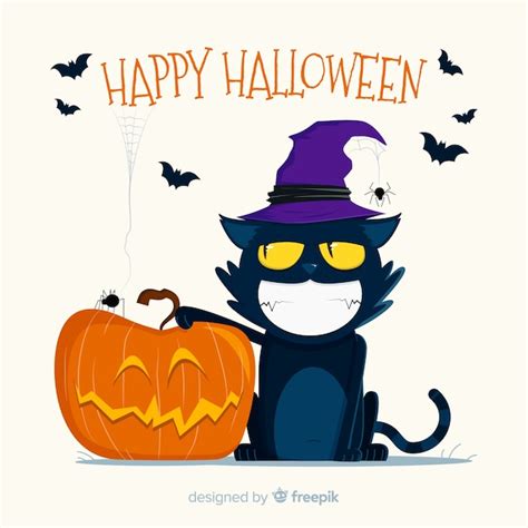 Free Vector Smiley Halloween Cat With Flat Design