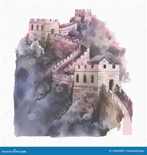 The Great Wall of China Watercolor Illustration Stock Vector ...