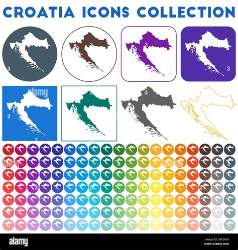 Croatia Icons Collection Bright Colourful Trendy Map Icons Modern Croatia Badge With Country