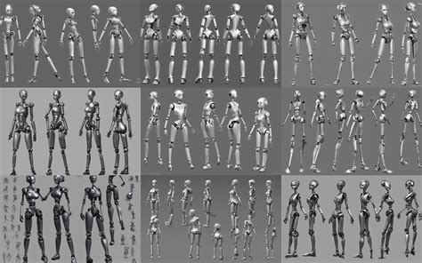 Cute Female Robot Character Sheet Turnaround Whole Stable Diffusion