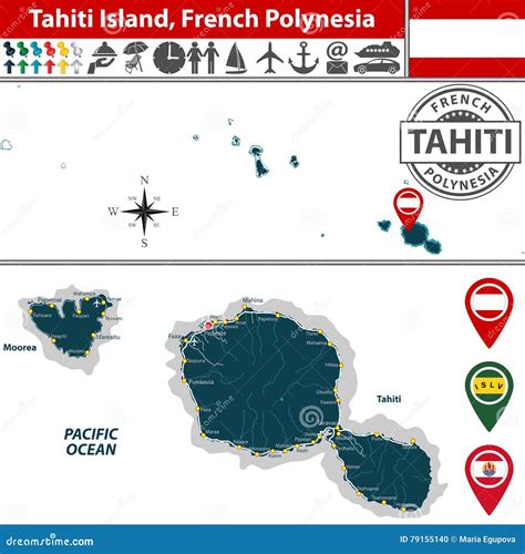 Mapa De La Isla De Tahití Polinesia Francesa Ilustración del Vector