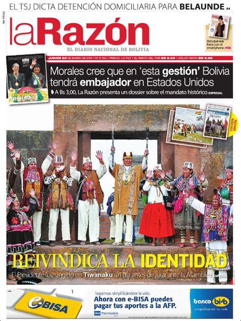 Periódico La Razón Bolivia Periódicos De Bolivia Edición De Jueves