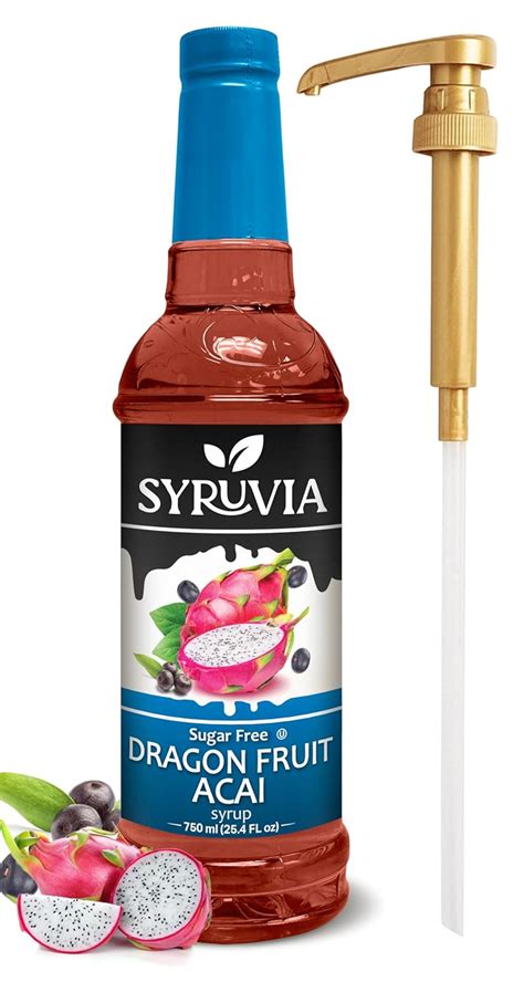 Syruvia Sugar Free Dragon Fruit Acai Syrup With Syrup Pump Dispenser Dragon Fruit