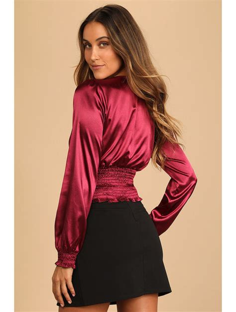 Buy Lulus Style Sense Berry Pink Satin Long Sleeve Smocked Top Online