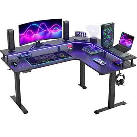 FEZIBO 63 Triple Motor L Shaped Standing Desk With LED Strip Power