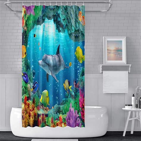 Amazon Yeele Blue Ocean Shower Curtains Lovely Dolphin Shower