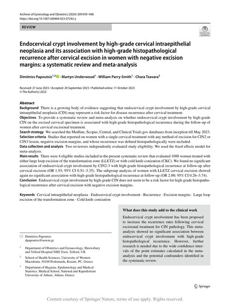 Pdf Endocervical Crypt Involvement By High Grade Cervical Intraepithelial Neoplasia And Its