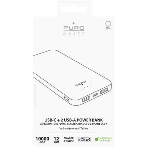 Powerbank PURO White Fast Charger 10000 mAh 2xUSB A 1xUSB C biały