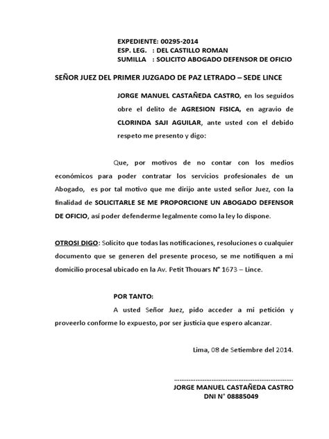 Solicito Abogado Defensor De Oficio Pdf