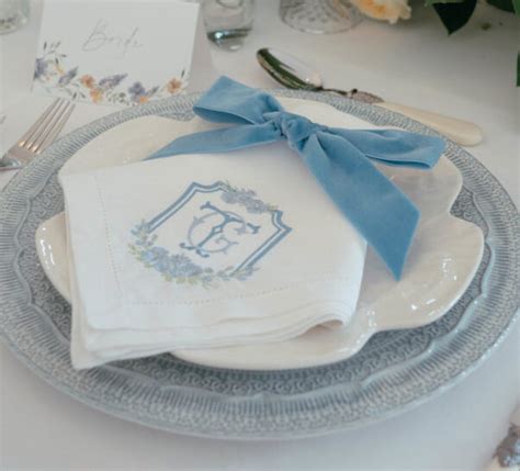 Wedding Monogrammed Crest Napkin The Embroidered Napkin Co