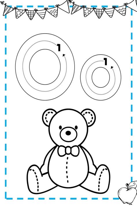 A Coloring Page With A Teddy Bear And Bunting