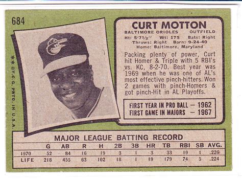 1971 CURT MOTTON Topps Baseball Card 684 Baltimore Orioles High