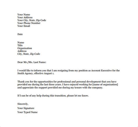 Simple Resignation Letter Template 15 Free Word Excel Pdf Format